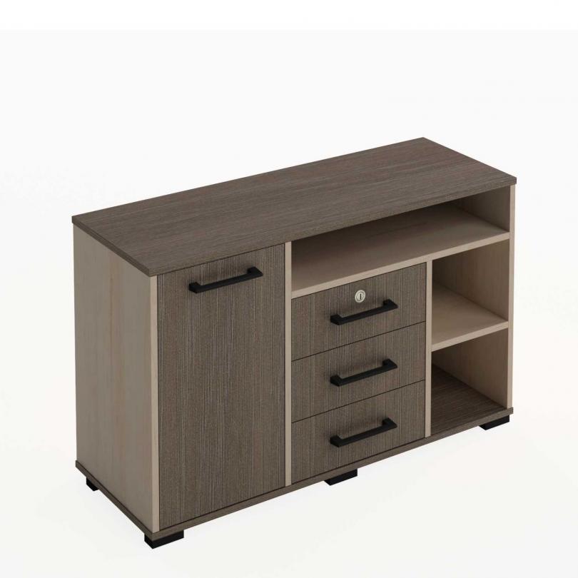 Тумба приставна, ліва, з ламінованої ДСП, верхня шухляда має замок. ,(ТОВ ‘’АЛМАНТ’’), 1100х400х680 мм.